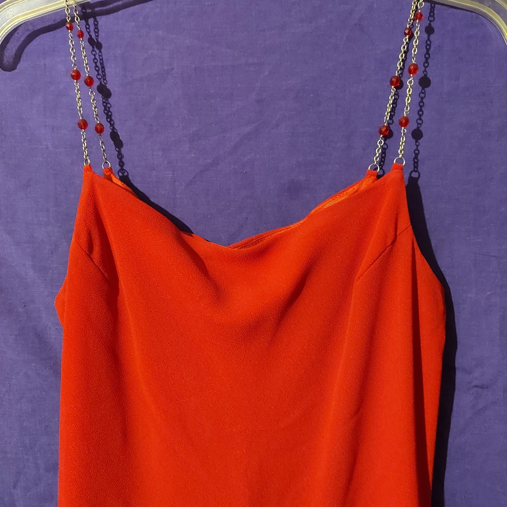Vintage Elegant Red Women's Chiffon Dress with Chain Straps